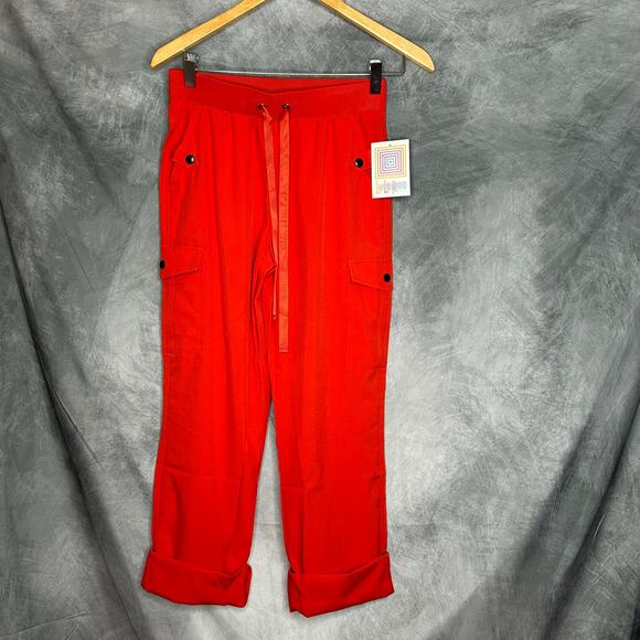 NEW Lularoe Crop Cargo Pants Women XS Runs Large Bright Red Athleisure Hiking - Picture 1 of 7